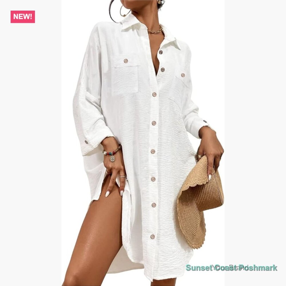 Modern Beach Cover Up Blouse Button Down Shirt